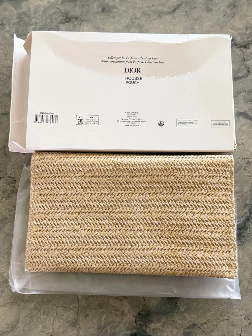 DIOR Natural Raffia Foldover Clutch - Beige